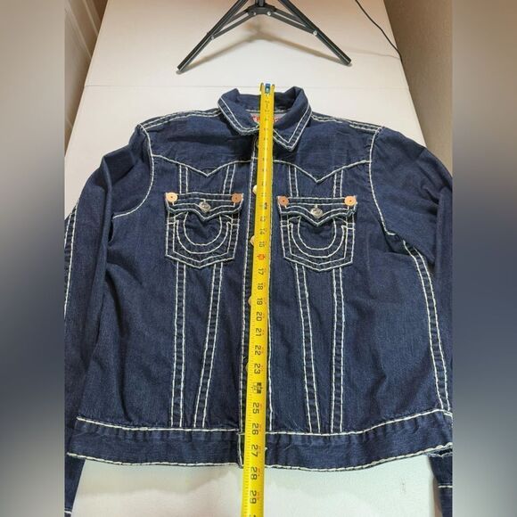 Y2K True Religion Thick Stitch Blue Denim Jacket 🧥Sz XXL - Picture 3 of 9